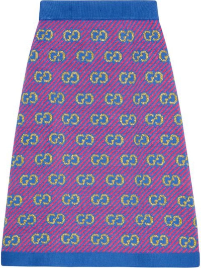 Gucci Gg条纹羊毛提花半身裙 - 紫色 In Purple