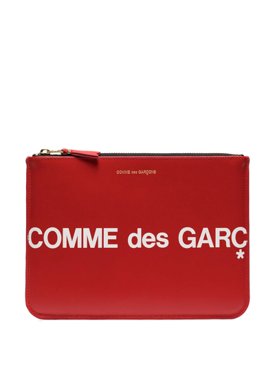 Comme Des Garçons Logo Printed Pouch In Red