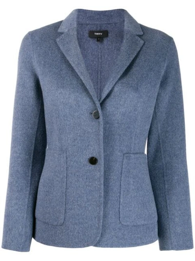 Theory Wool-cashmere Shrunken Double-face Two-button Jacket In Dark Chambray