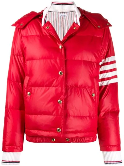Thom Browne 4-bar Downfilled Snap Front Detachable Hood Bomber In Mini Ripstop - 红色 In Red