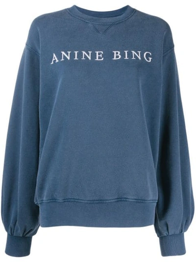 Anine Bing Esme Embroidered-logo Sweatshirt In Navy