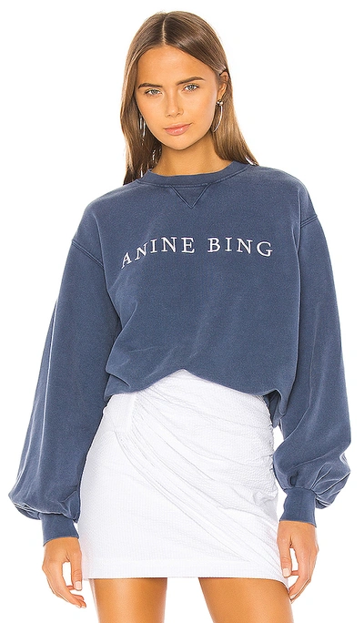 Anine Bing Esme Embroidered-logo Sweatshirt In Navy