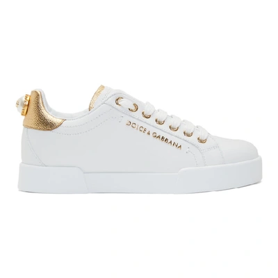 Dolce & Gabbana Dolce And Gabbana White And Gold Pearl Sneakers