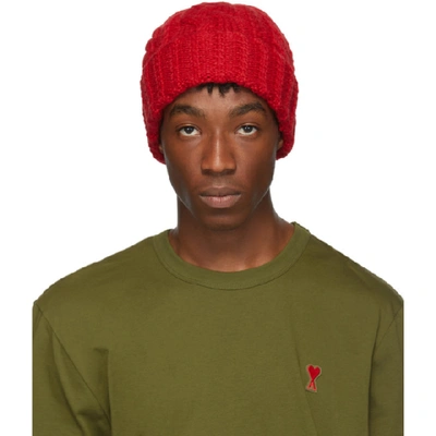 Ami Alexandre Mattiussi Cable Knit Beanie In 600 Rouge