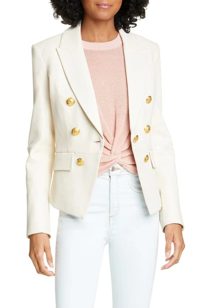 Veronica Beard Cooke Leather Double Breasted Jacket In Ivory