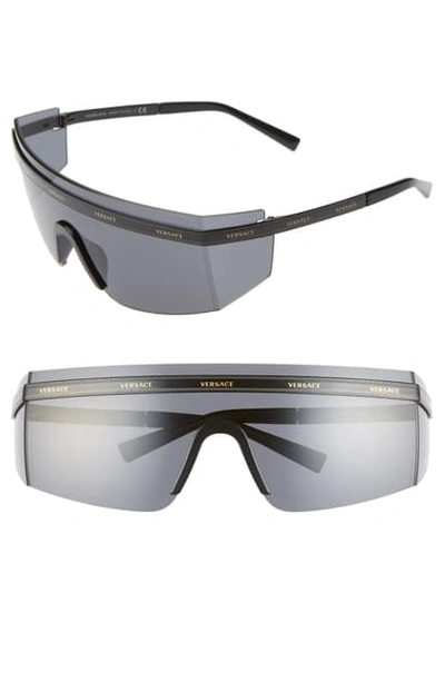 Versace Logomania Wrap-around Sunglasses In Black