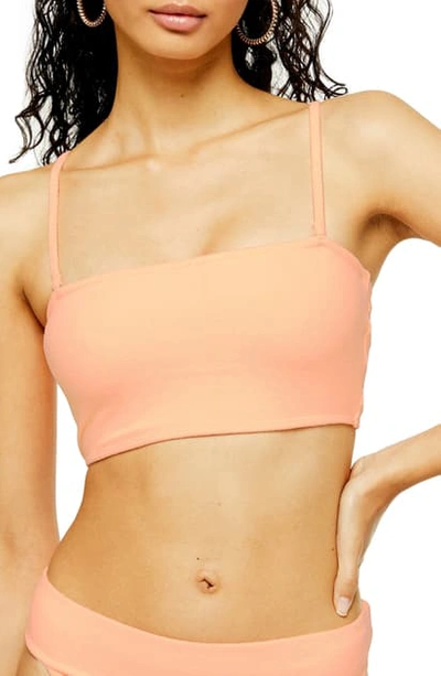 Topshop Velour Bandeau Bikini Top In Peach