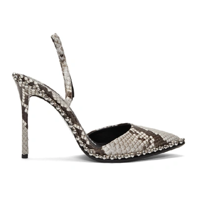 Alexander Wang Rina Studded Snake-effect Leather Slingback Pumps In Blk/wht