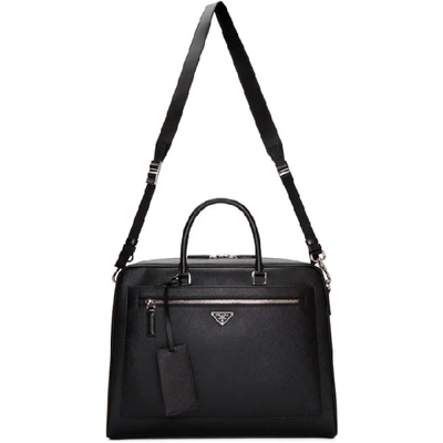 Prada Black Saffiano Travel Briefcase In F0002 Nero