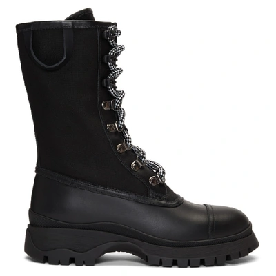 Prada 30mm Nylon & Leather Combat Boots In Black