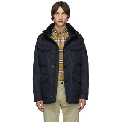 Burberry Packaway Hood Quilted Thermoregulated Field Jacket In Navy