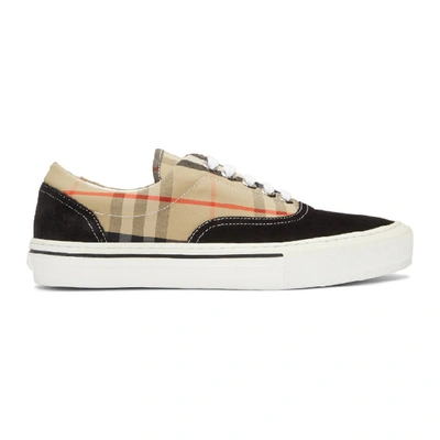Burberry Black And Beige Wilson Panelled Check Low Top Sneakers - 黑色 In Black