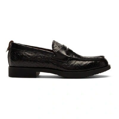 Burberry Emilie Crocodile-effect Leather Penny Loafers In Black