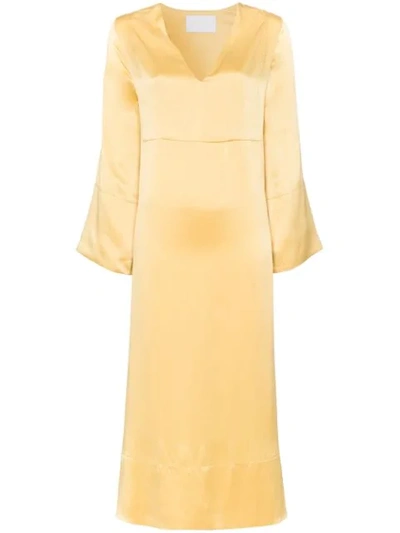 Asceno Silk Midi Dress In Yellow