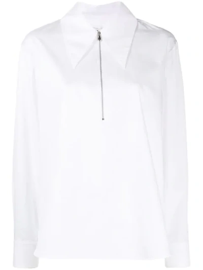 Tibi Front Zip Tech Poplin Shirt In Sc2 White