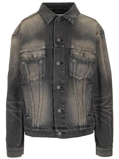 Balenciaga Faded Denim Jacket In Black