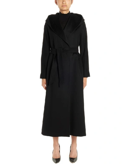 Max Mara Studio Belted Long Coat In Black