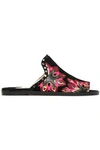 JIMMY CHOO HUSTLE EMBELLISHED PRINTED SUEDE AND TEXTURED-LEATHER SLIDES,3074457345620656325