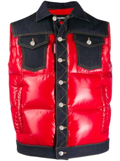 Dsquared2 Quilted Colour-block Gilet In Red