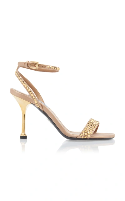 Prada Women's Crystal-embellished Leather Sandals In Gold