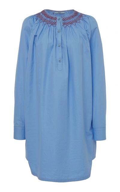 Prada Smocked Cotton Tunic In Blue