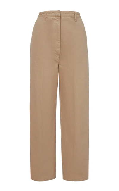 Prada Pleated Cotton Trousers In Neutral