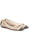 FENDI LEATHER-TRIMMED BALLET FLATS,P00398159