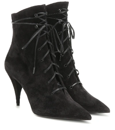 Saint Laurent Kiki Pointed Lace-up Suede Boots In Black