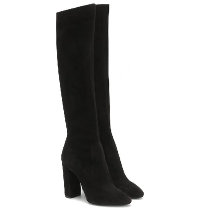 Saint Laurent Lou 105 Suede Knee-high Boots In Black