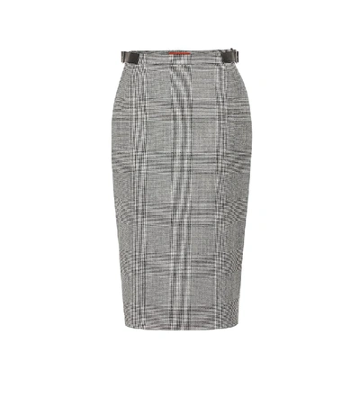 Altuzarra Bolan Leather-trimmed Prince Of Wales Checked Wool-blend Skirt In Black / White