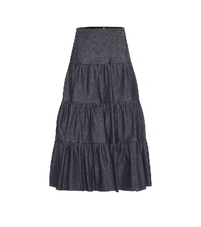 Chloé Tiered Denim Midi Skirt In 9ge Blue Blue 1