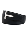 Tom Ford Men's Signature T Leather Belt In Navy