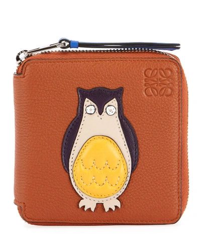 Loewe Square Zip Owl Wallet In Tan