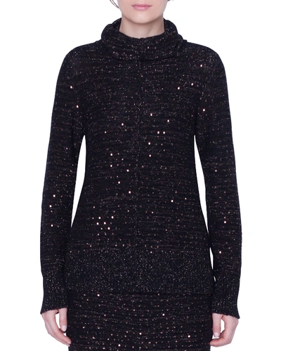 Akris Metallic Sequined Cowl-neck Sweater In Black