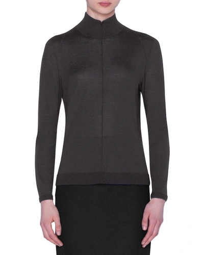 Akris Cashmere-silk Mock-neck Seamed-front Sweater In Charcoal
