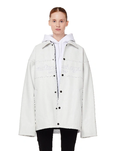 Balenciaga Est. 1917 Snapped Leather Jacket In White
