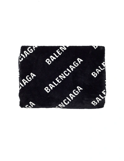 Balenciaga Oversize Faux Fur Logo Blanket In Black