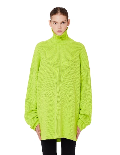 Balenciaga Neon Green Rib Knit Cotton Sweater