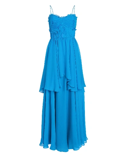 Amur Kiko Pleated Silk Chiffon Gown In Blue-med