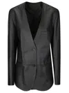 1972 Desa Leather Cardigan Blazer In Black