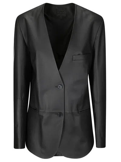 1972 Desa Leather Cardigan Blazer In Black