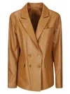 1972 Desa Leather Double-breasted Blazer In Brown