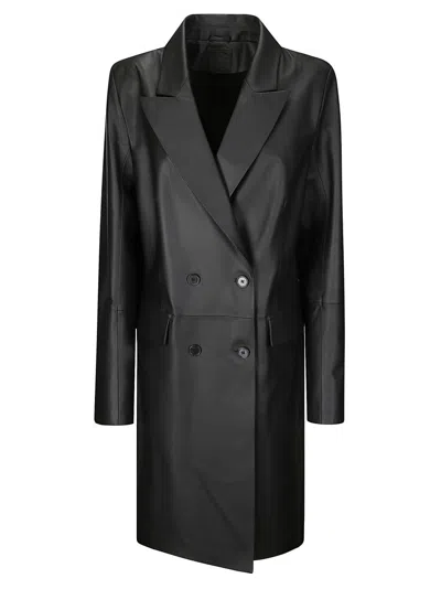 1972 Desa Leather Double-breasted Over Coat In Black