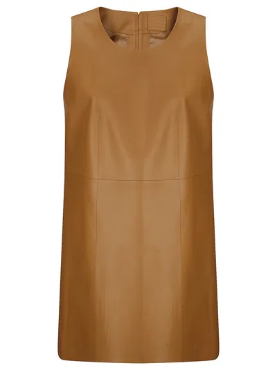 1972 Desa Leather Mini A-line Dress In Brown