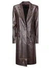 1972 Desa Leather Redingote Coat In Brown