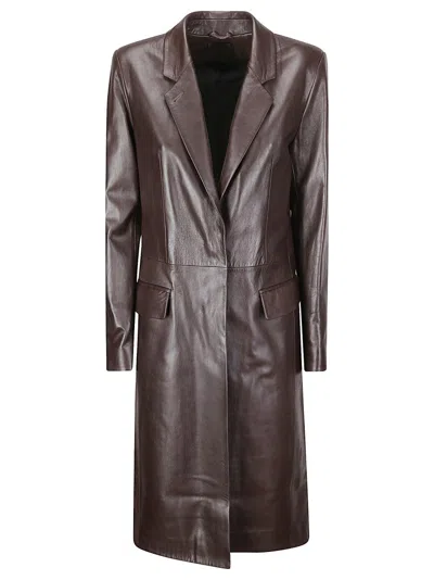 1972 Desa Leather Redingote Coat In Brown