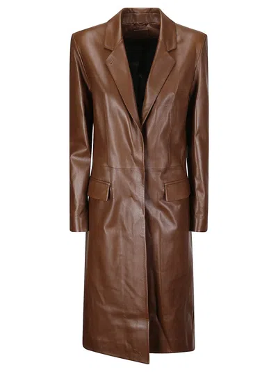 1972 Desa Leather Redingote Coat In Brown