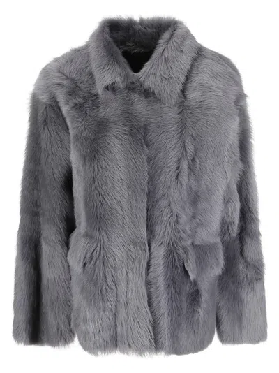 1972 Desa Reversible Shearling Boxy Jacket In Gray
