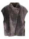 1972 Desa Reversible Shearling Cropped Vest In Brown