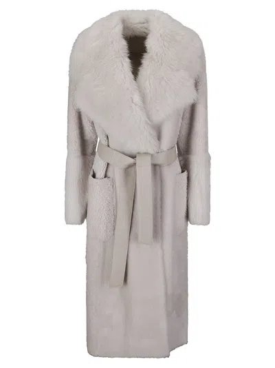 1972 Desa Shearling Robe Coat In Gray